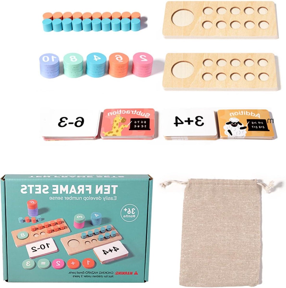 Rekenrek Set - Tientallen Raam - Rekenen Leren - Houten Rekenmateriaal - 23 x 17 x 5.5 cm - Niet gespecificeerd