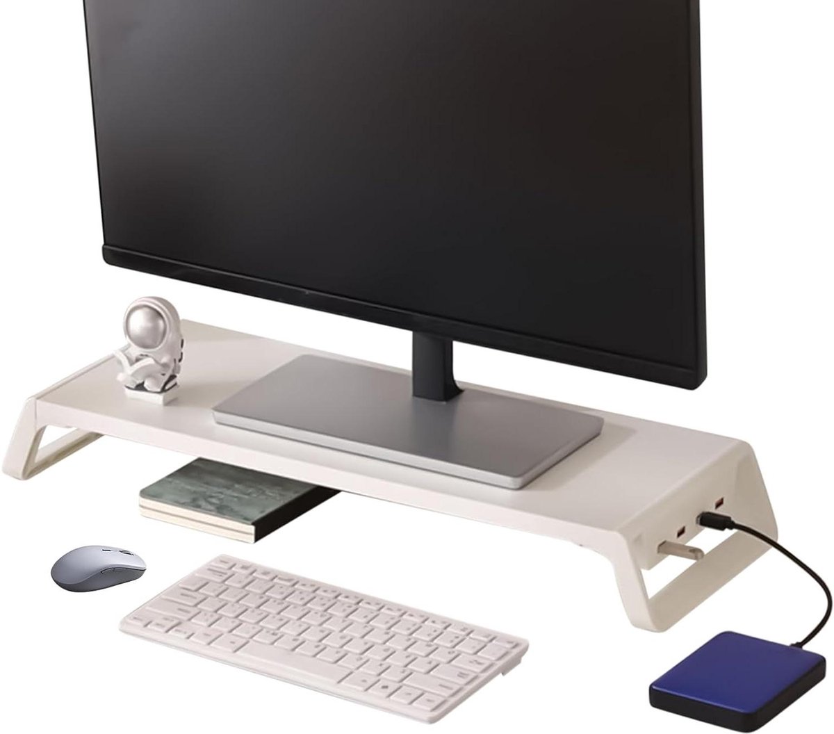 Monitor Verhoger - Bureau Organizer - Ergonomisch Werken - 4 USB Poorten - 77 cm hoog - Wit