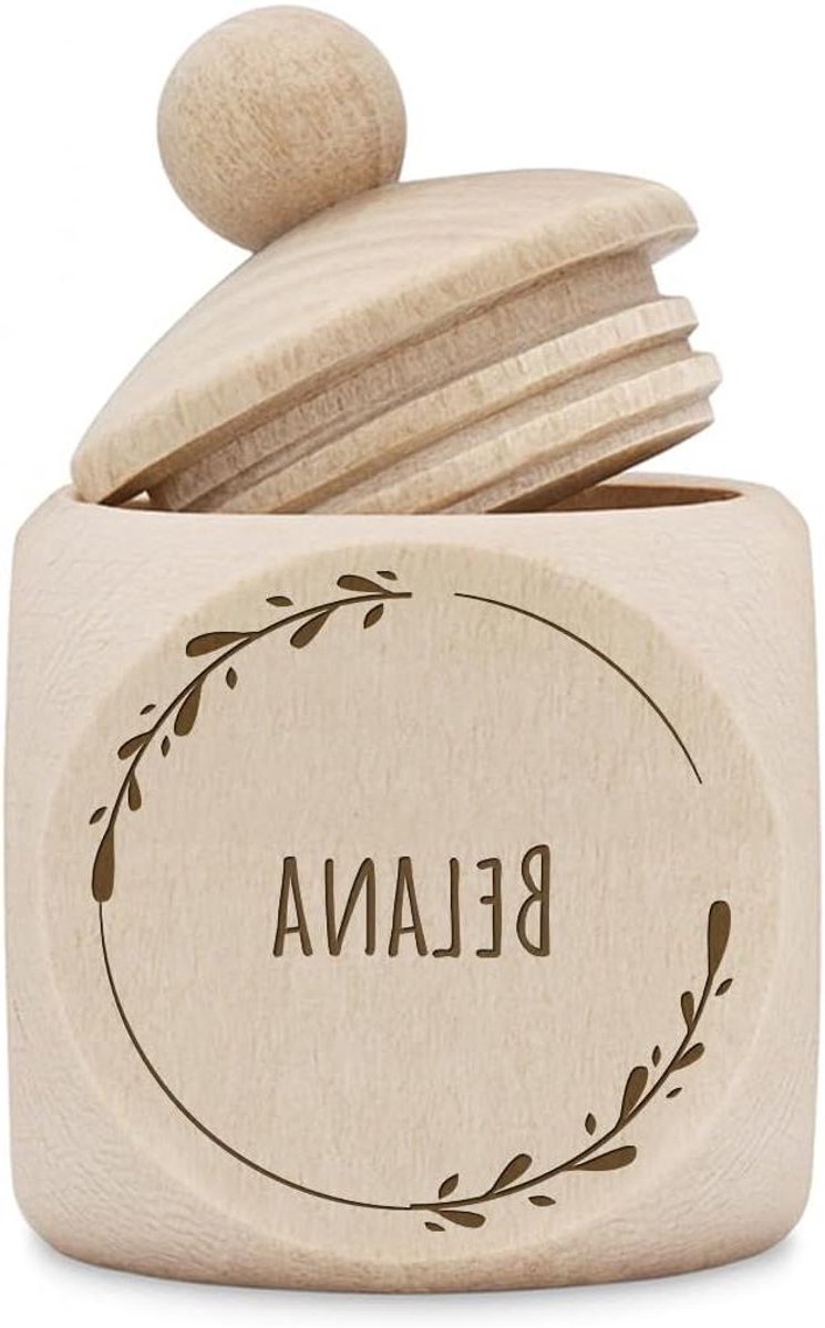 Tandendoos Hout - Melktandendoosje Bewaardoosje - Melktanden Bewaren - Met Bloemengravure - 6 cm Hoog - Natuurlijk Hout