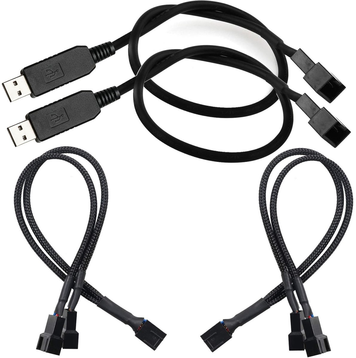 RUNCCI-YUN 2x 5V naar 12V Fan Kabel met Splitter, 4-Pin/3-Pin, USB-aansluiting