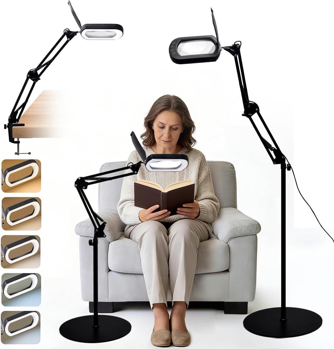 Vloerlamp Vergrootglas - Vergrootlamp Met Stand - Lezen en Hobby - Flexibele Zwanenhals - 1.0 Count - Zwart