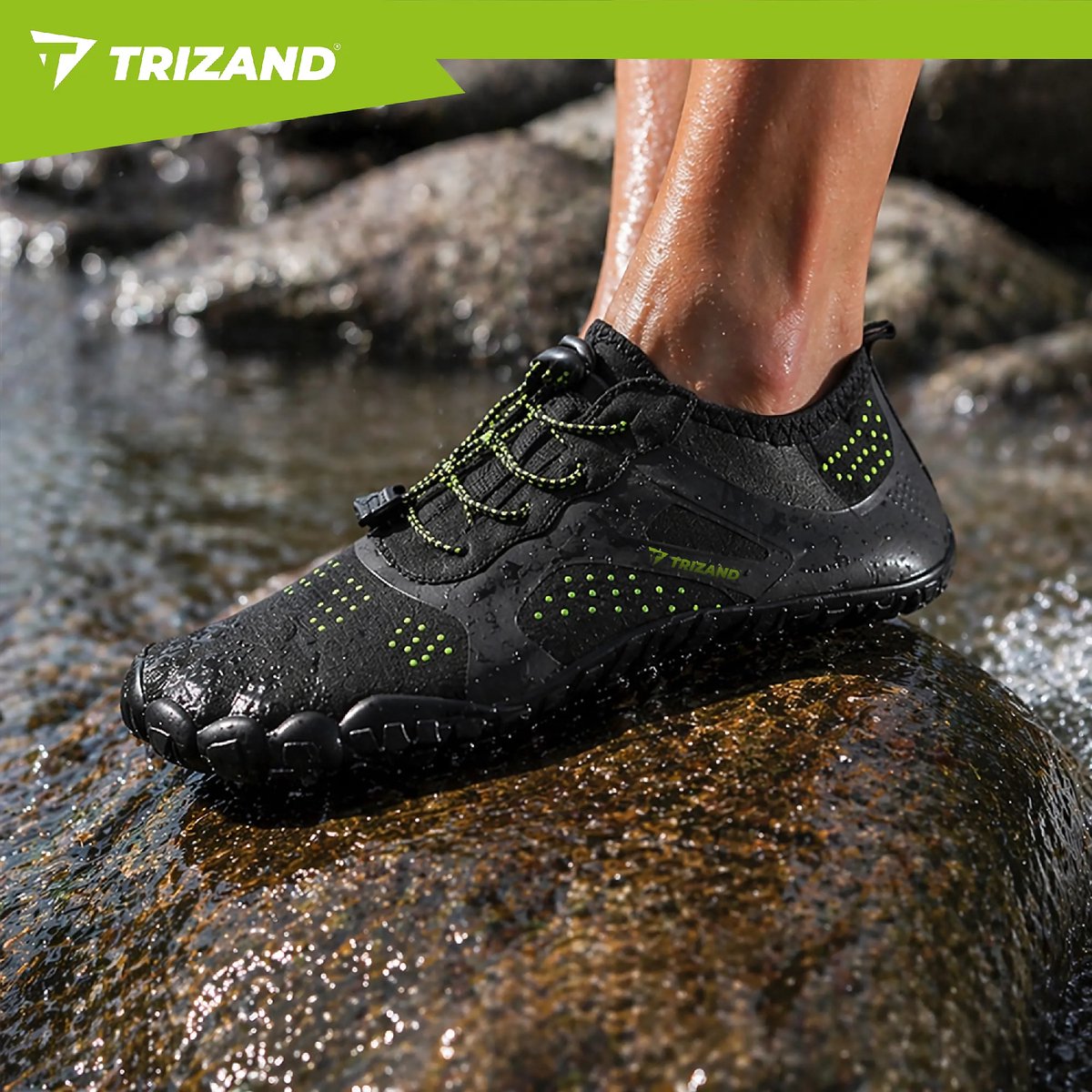 Trizand Zwarte waterschoenen maat 45 met 5 mm antislipzool, flexibele pasvorm en trekkoord voor strand en watersport
