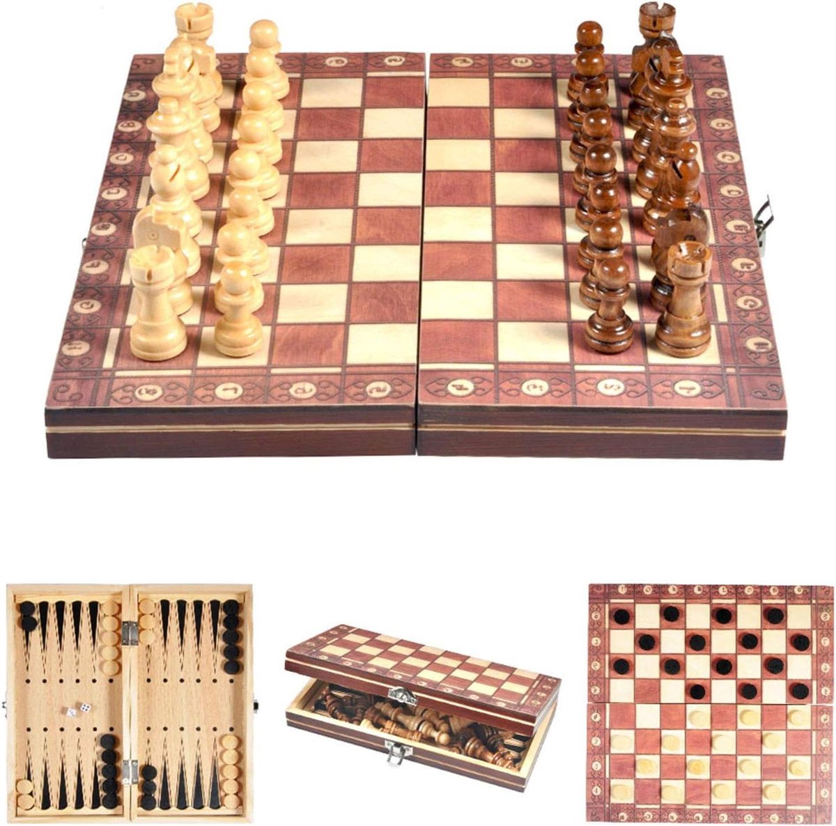 Magnetisch Schaakspel - Reis Schaakset - Strategisch Spel - Opvouwbaar Bord - 24 x 14 x 4 cm - Houtkleur