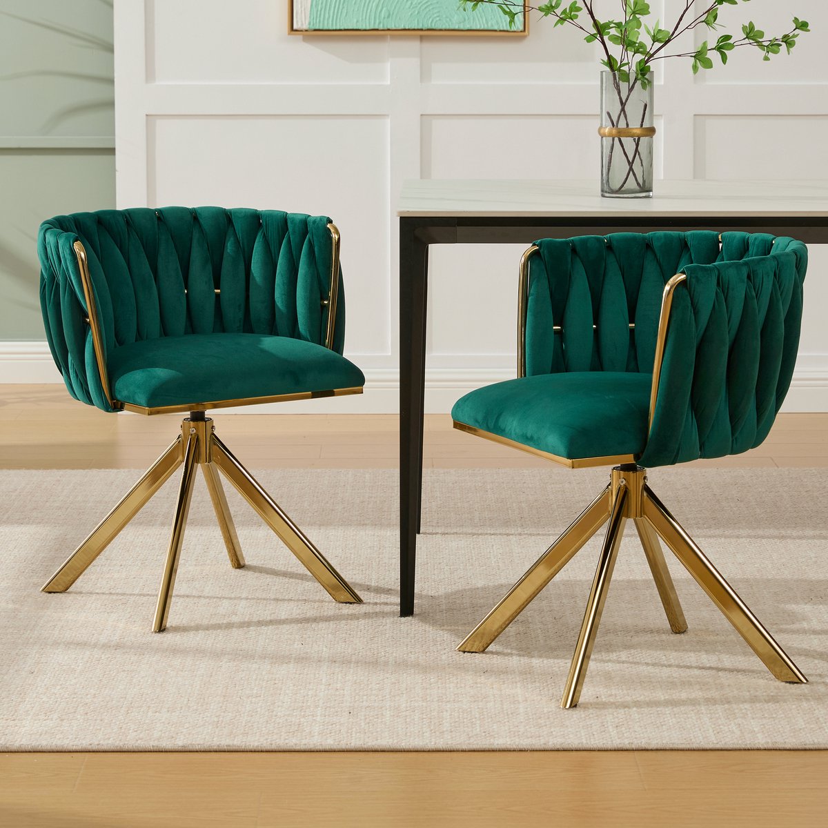 Velours fauteuil met robuust metalen frame, 180° draaifunctie, rugvriendelijke ergonomie en fluweelzachte luxe voor flexibel gebruik als lounge, boudoir en creatieve werkplek (set van 2)