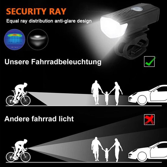 Oplaadbare Fietslamp Set - Voorlamp met Achterlicht - Eenvoudig te Installeren - 3 Standen - Fietsaccessoires voor de Fiets - Zwart - 1 Set — afbeelding 4