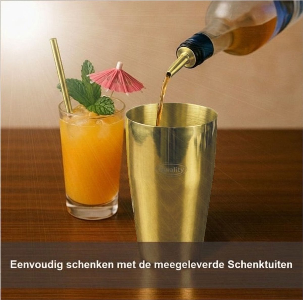 Cocktail Shaker Set (750 ml) - Cocktail Set - Luxe Cadeau voor hem of haar - Cocktailset - Goudkleurig - Qwality® — cadeau in Kookcadeaus - foto 3