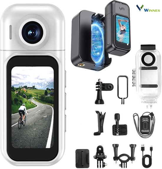 Mini Bodycam 1080P met WiFi & Charging Case – Handsfree POV Clipcamera met Magnetische Clip voor Fietsen, Outdoor & Reize