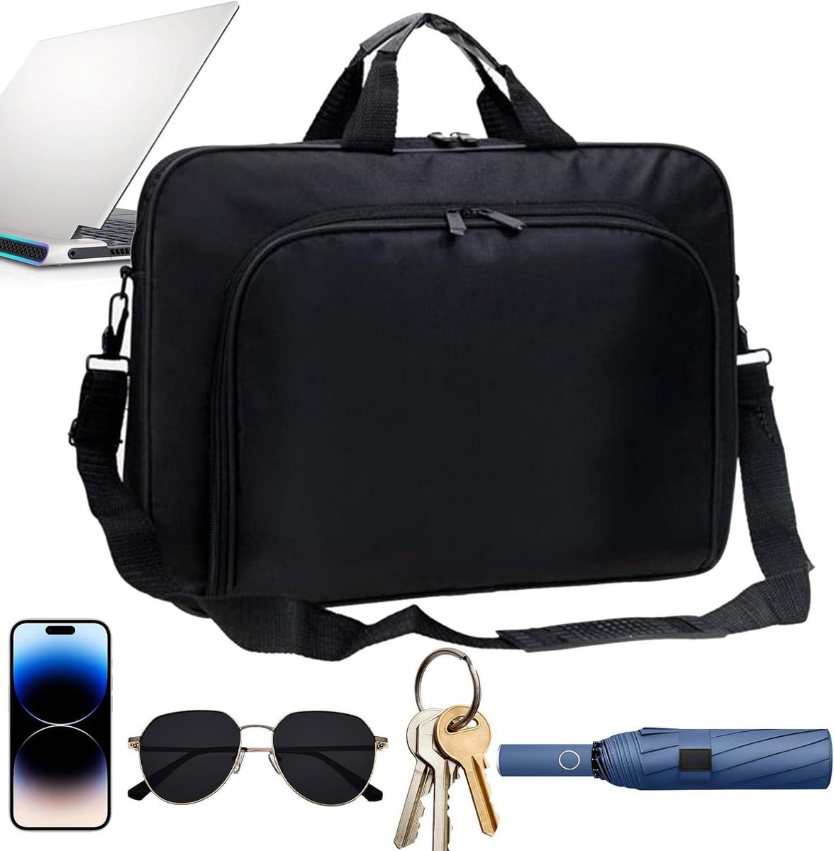Laptoptas - Schoudertas Werktas - Reizen en Werk - Grote Capaciteit - 40 x 29 x 5.5 cm - Zwart