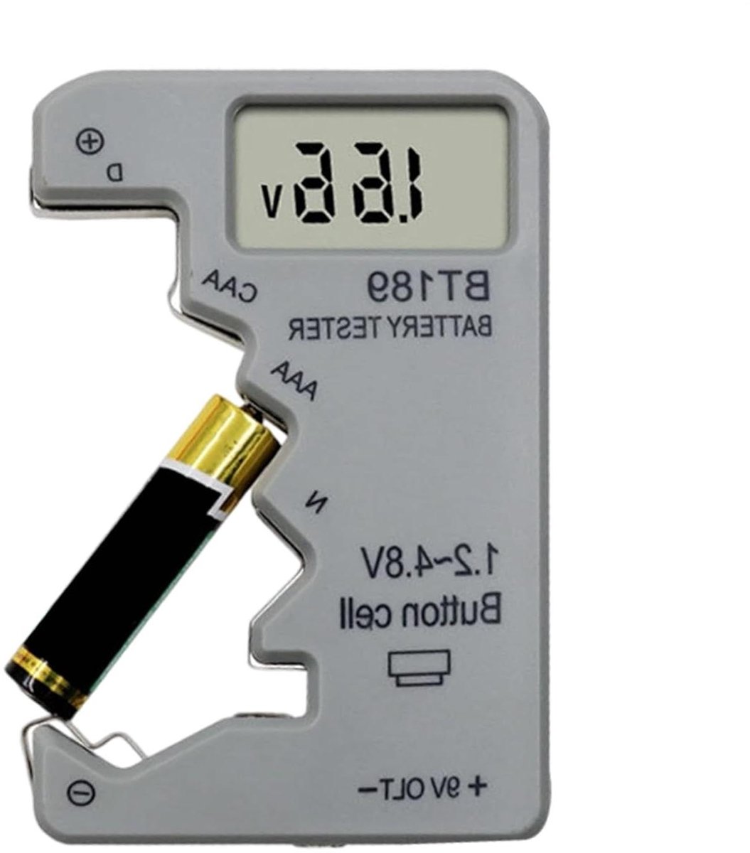 Batterijtester - Batterij Analysator - Batterij Conditie Testen - LED Display - 9.2 x 6.3 x 1.4 cm - Grijs