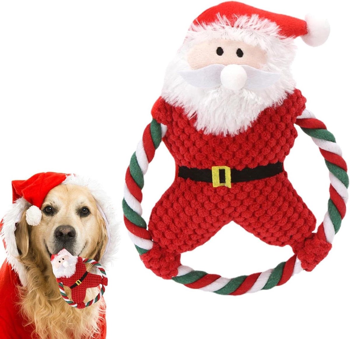 Kersthond Speelgoed - Hond Santa Claus Speeltje - Hond Vermaken - Met Piepfunctie - 21x18cm - Rood