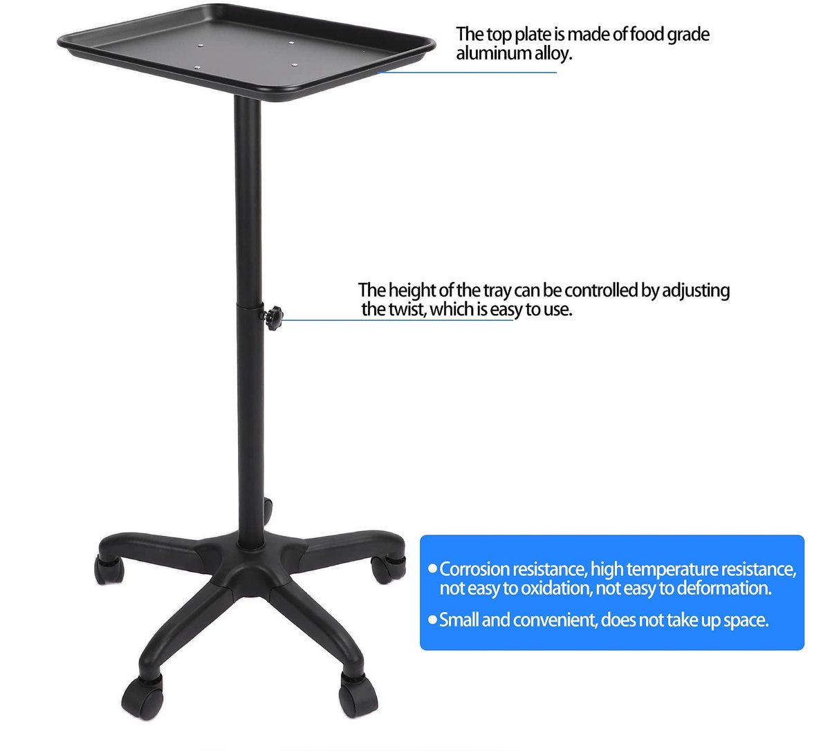 ONF3 - Beauty Salon Trolley - Aluminium - Hoogte Verstelbaar - Makkelijk Te Monteren - Wielen - Professioneel Gebruik - Zwart