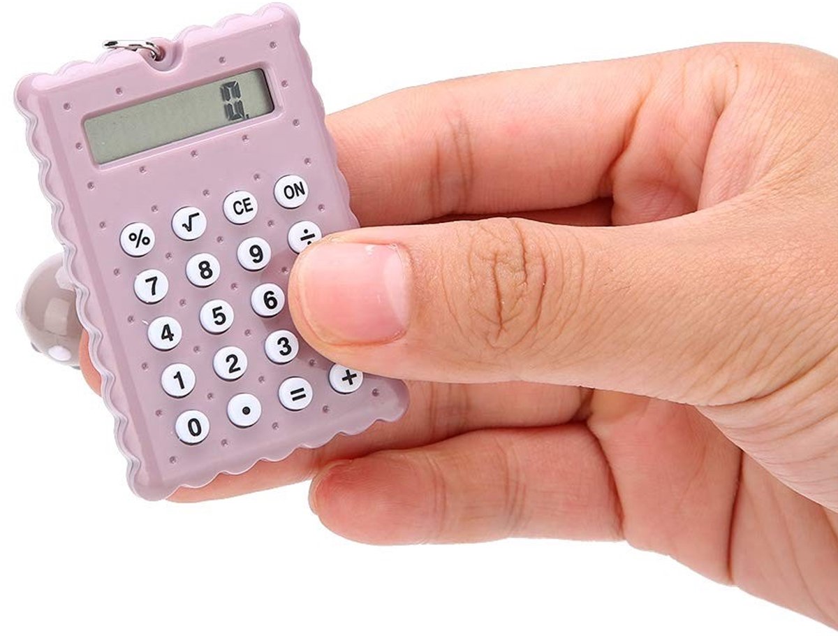 aladdien - Sleutelhanger Calculator - Mini Portable - Schattige Koekjesstijl - Paars - Handig voor onderweg - Leuk design - Geschikt voor school - U...