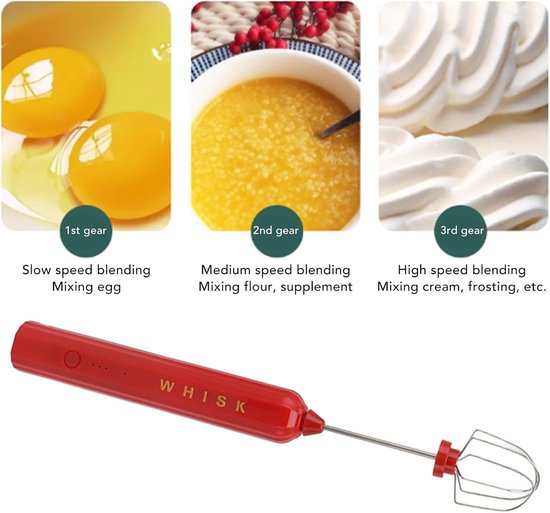 Elektrische Mixer - Draadloze Klopper - Bakken en Koken - Schokabsorberend Ontwerp - 164 g - Rood — afbeelding 5
