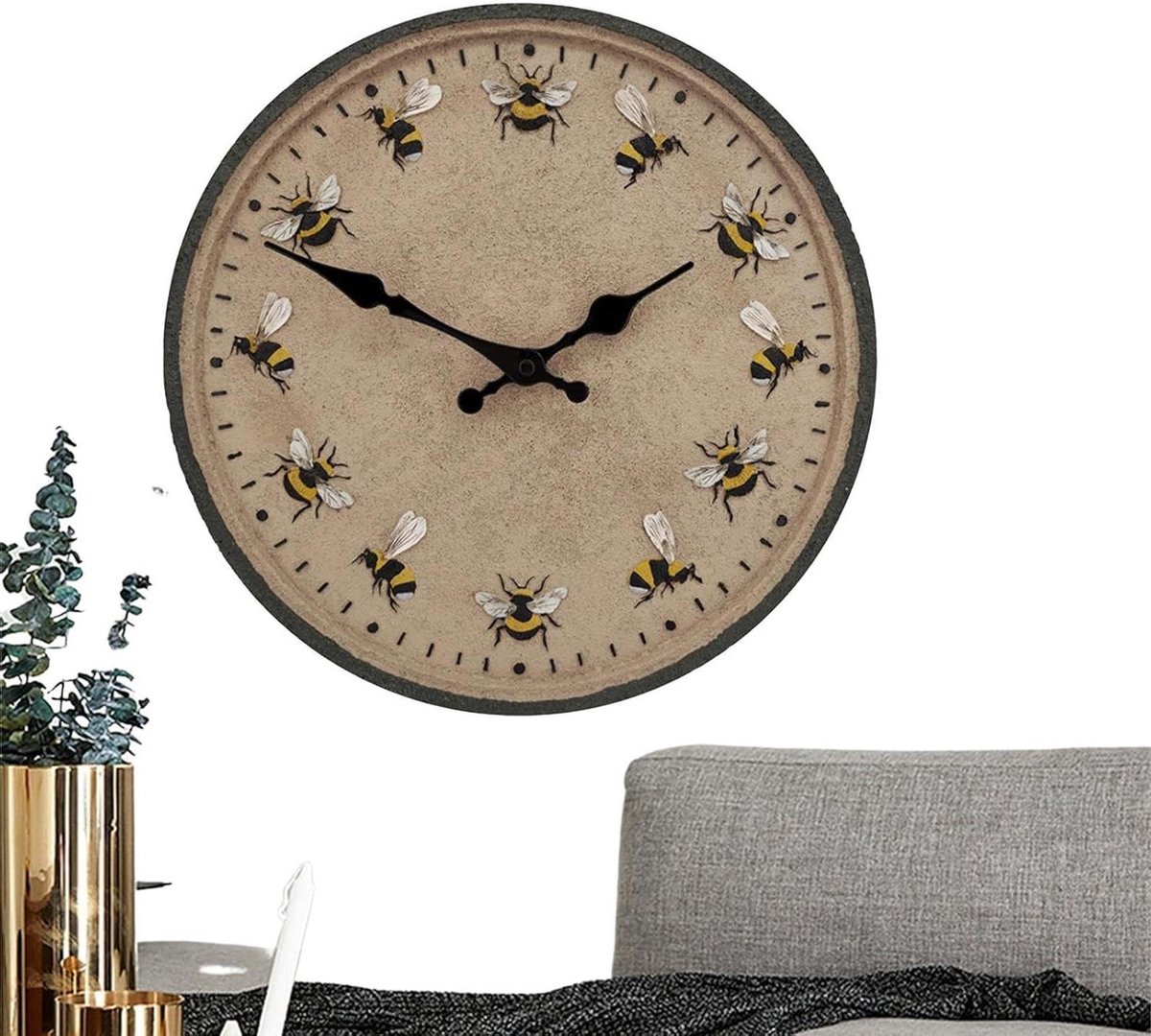 Buitenklok Waterdicht - Tuinklok Analoog - Buiten Tijd Bijhouden - Bijenthema Decoratie - 30 cm - Bruin