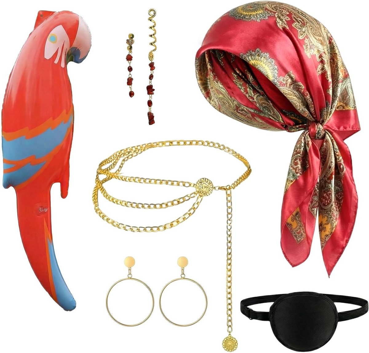 Vrouwelijke Piratenkostuum Accessoires met Hoofddoek, Ooglapje en Cosplay Decoraties voor Carnaval en Themafeesten