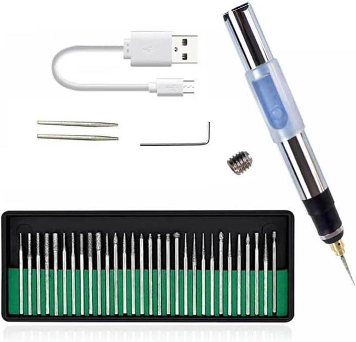 Draadloze Graveerset - Graveerpen USB - DIY Knutselen - Instelbare Snelheden - 200 Gram - Metaalkleur