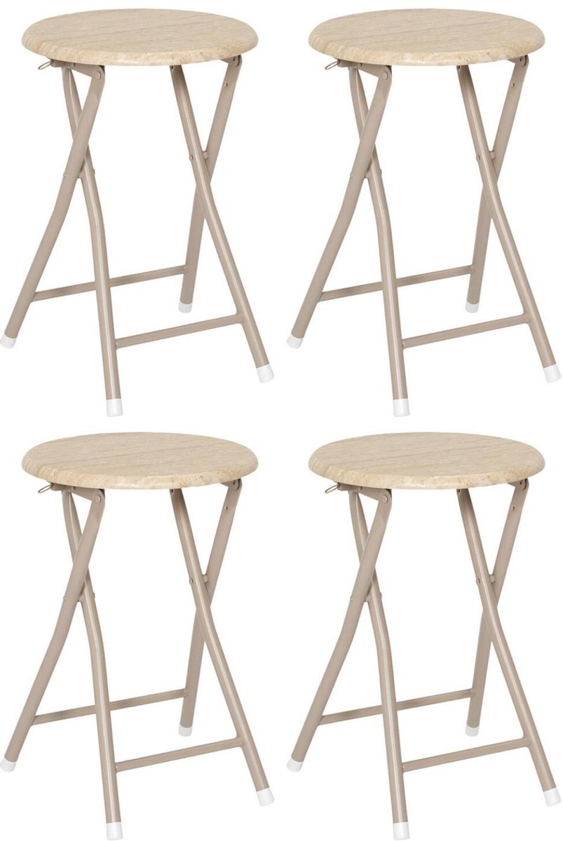 Home Deco Factory Krukje Nova - 4x - beige - hout/metaal - D30 x H45 cm - opvouwbaar/inklapbaar
