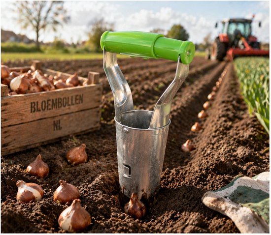 Pro Garden bollenplanter - zink - zilver/groen - L23 cm - kunststof grip - automatische grondboor van Pro Garden — afbeelding 5