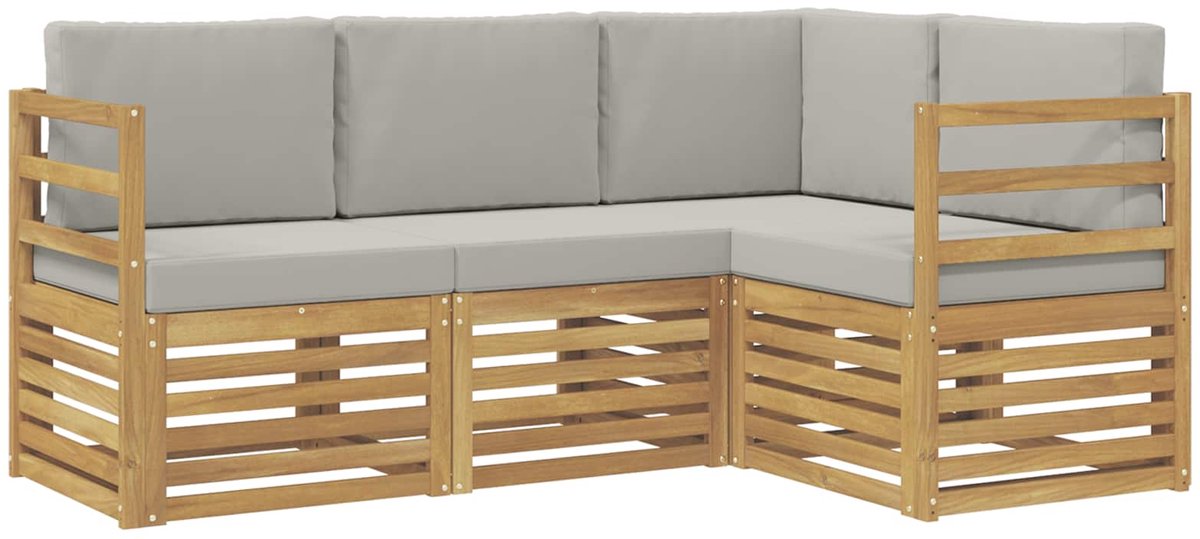 vidaXL Buiten - bank - set - 4 - st - 4-zits - Wit - en - Lichtgrijs - Polyester Wit en Lichtgrijs