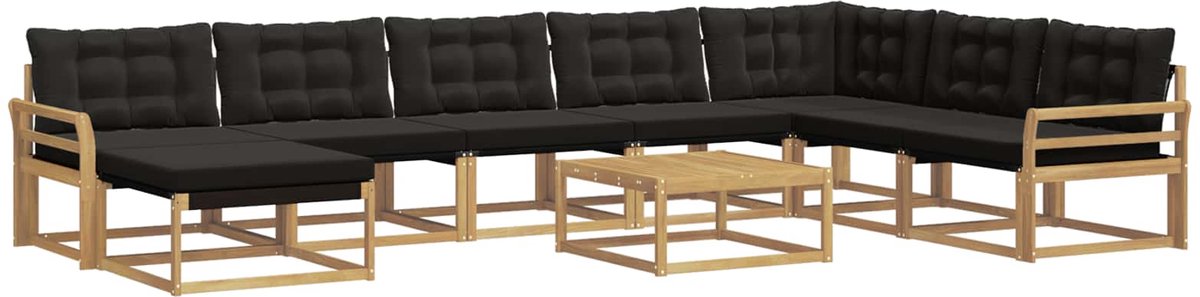 vidaXL Buiten - bank - set - 9 - st - Wit - en - zwart - Massief - Acacia - Hout Wit en zwart
