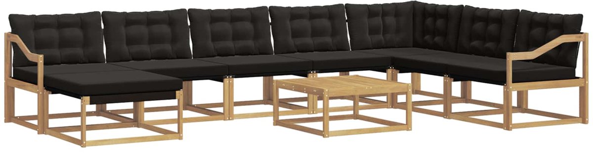 vidaXL Buiten - bank - set - 9 - st - Wit - en - zwart - Massief - Acacia - Hout Wit en zwart