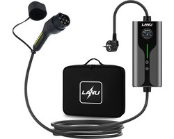 Mobiele thuislader Type 2 - 10 Meter - IP65 Waterdicht - opladen vanaf stopcontact EU - 6A/16A - 1 Fase - laden uitstellen functie - Inclusief draagtas