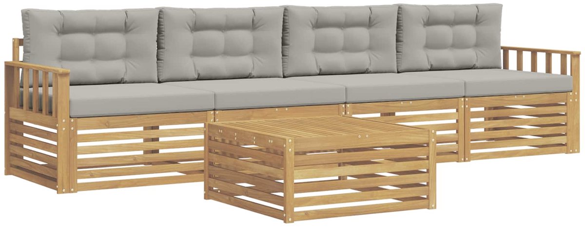 vidaXL Buiten - bank - set - 5 - st - 4-zits - Wit - en - Lichtgrijs Wit en Lichtgrijs