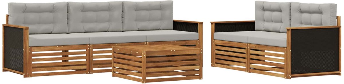 vidaXL Buiten - bank - set - 6 - st - 5-zits - Naturel - en - lichtgrijs Naturel en lichtgrijs