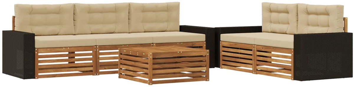 vidaXL Buiten - bank - set - 6 - st - 5-zits - Natuurlijk - en - Beige Natuurlijk en Beige