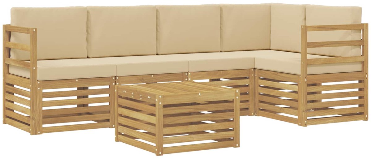 vidaXL Buiten - bank - set - 6 - st - 5-zits - Wit - en - Beige - Polyester Wit en Beige
