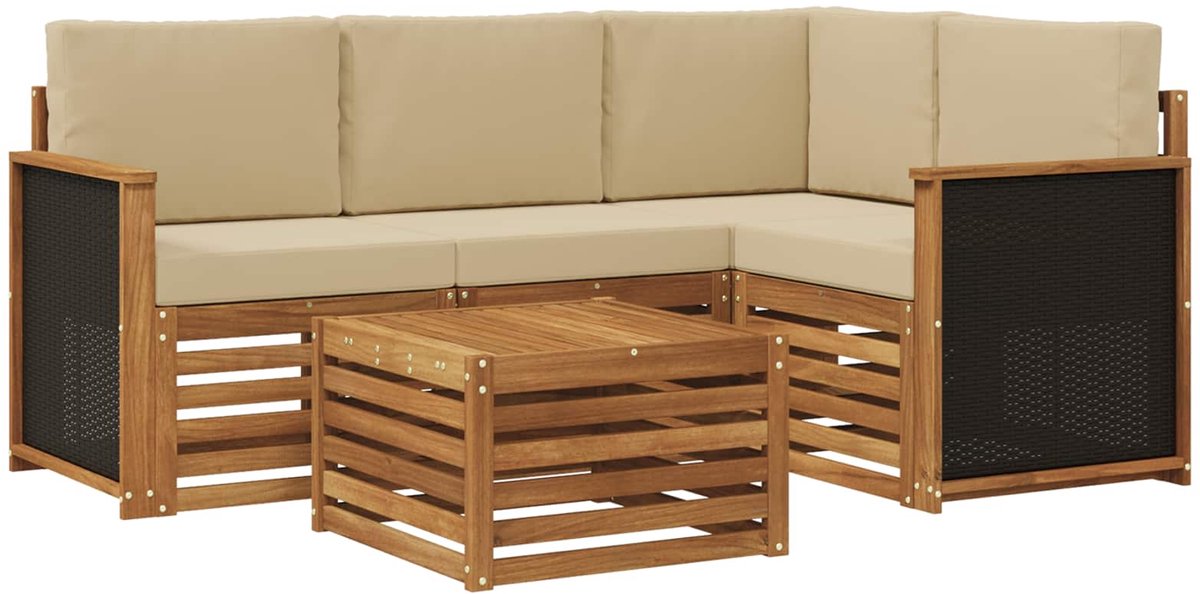 vidaXL Buiten - bank - set - 5 - st - 4-zits - Natuurlijk - en - Beige Natuurlijk en Beige