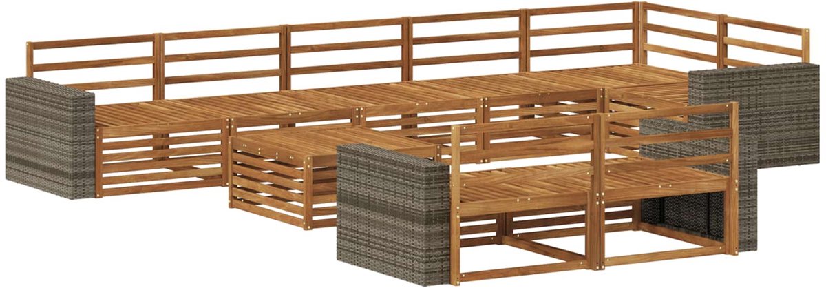 vidaXL Buiten - bank - set - 9 - st - 8-zits - Naturel - Massief - Acacia - Hout
