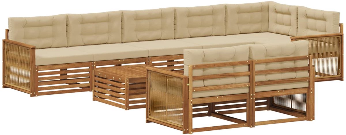 vidaXL Buiten - bank - set - 9 - st - 8-zits - Natuurlijk - en - Beige Natuurlijk en Beige
