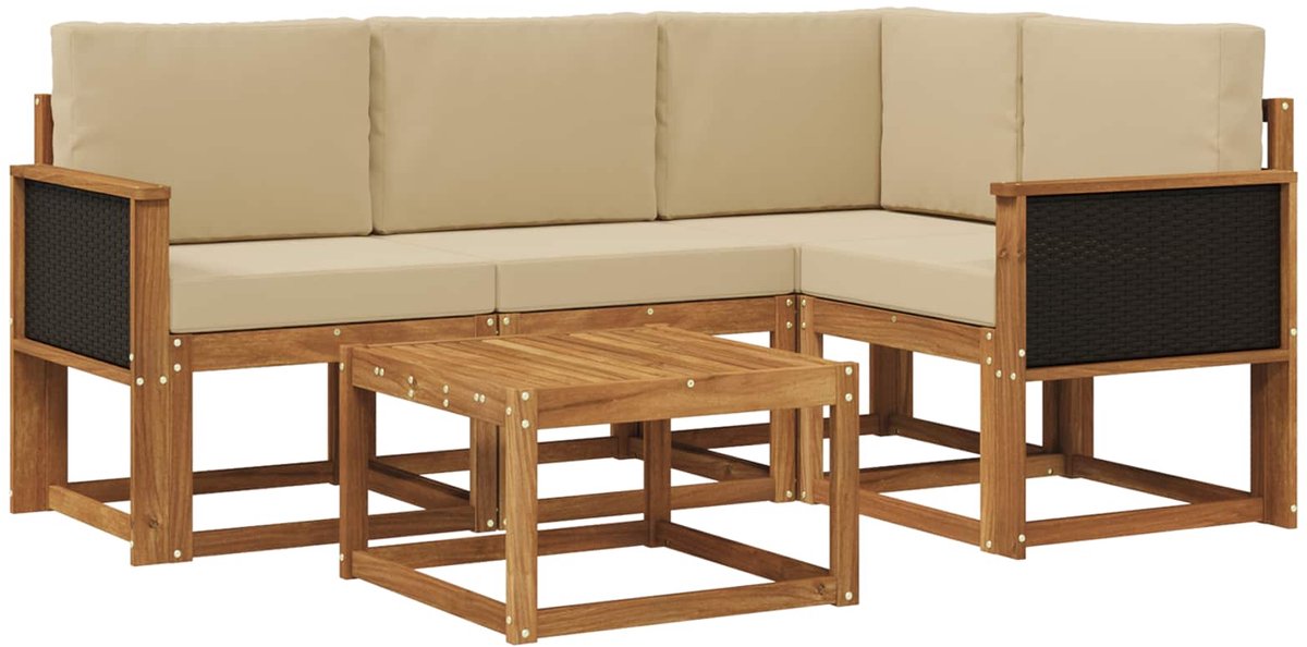 vidaXL Buiten - bank - set - 5 - st - 4-zits - Natuurlijk - en - Beige Natuurlijk en Beige