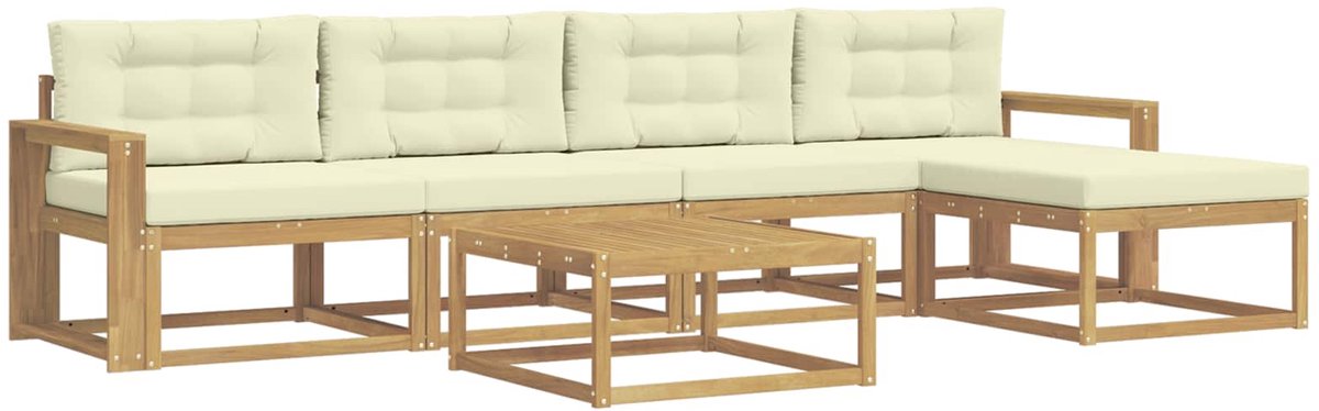 vidaXL Buiten - bank - set - 6 - st - 5-zits - Wit - en - crèmekleurig - Polyester Wit en crèmekleurig