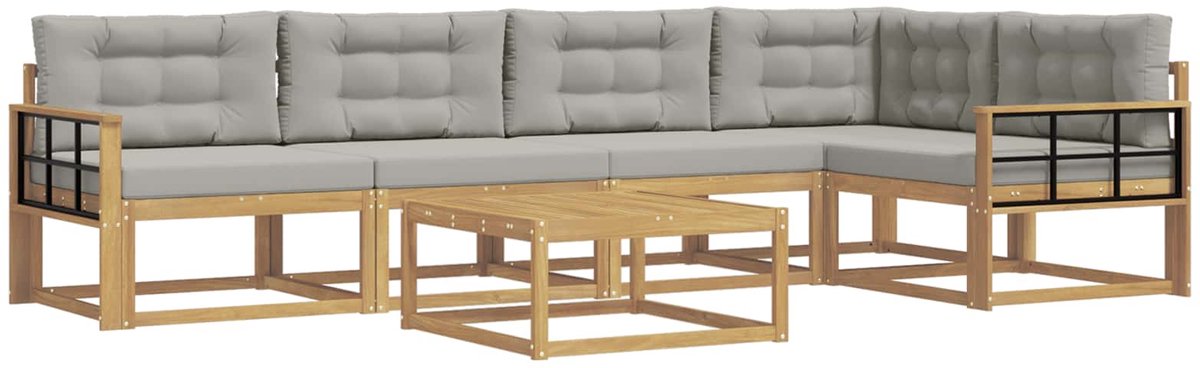 vidaXL Buiten - bank - set - 6 - st - 5-zits - Wit - en - Lichtgrijs - Polyester Wit en lichtgrijs