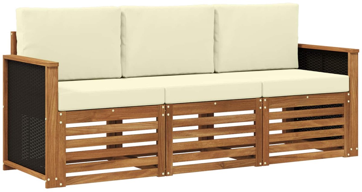 vidaXL Buiten - bank - set - 3 - st - 3-zits - Natuurlijk - en - Crème Natuurlijk en Crème