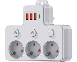 Europese stekkerdoos, oplaadhub met poorten voor op het bureau met overspanningsbeveiliging, robuuste ABS-constructie voor thuis, studentenkamer, op reis en voor het veilig opladen van apparaten .(2-delige set, bekabelde versie en draadloze versie)