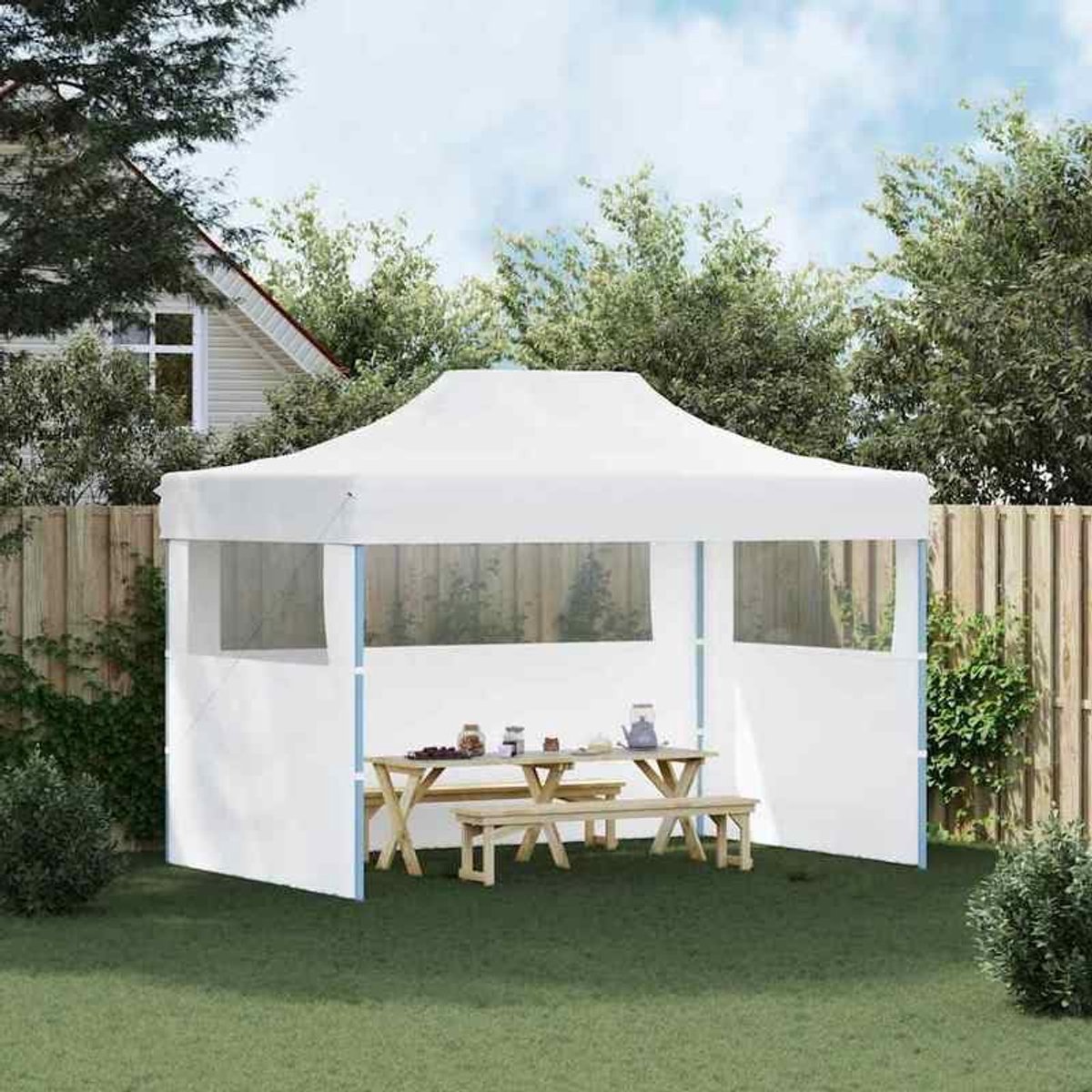 Partytent Opvouwbaar - Feesttent Paviljoen - Buitenfeesten Organiseren - Professioneel Oxford Doek - 280 x 410 x 315 cm - Wit