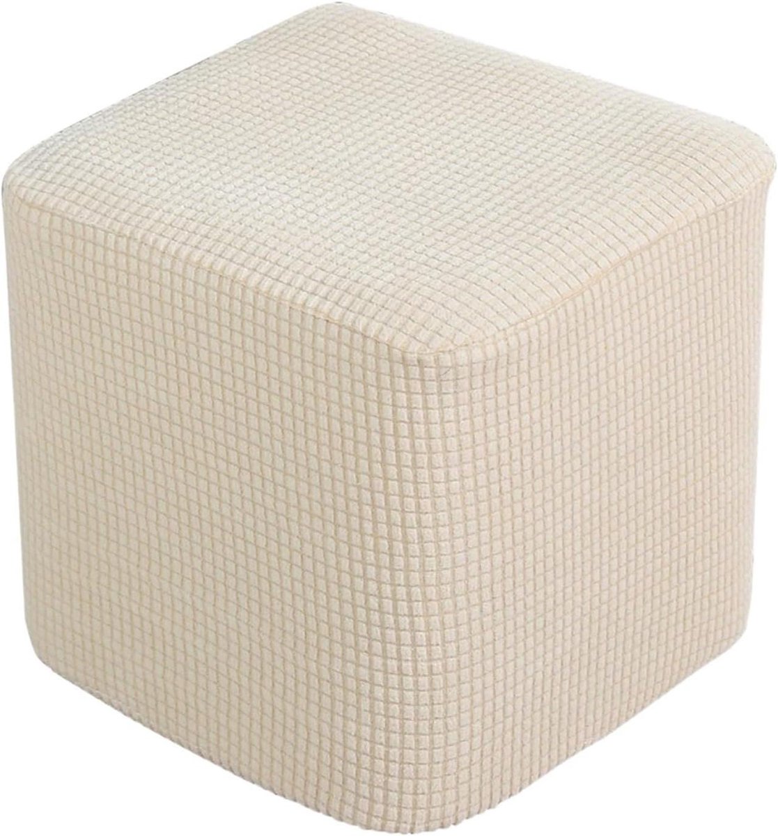 Voetenbankhoes Vierkant - Ottomaanhoes Kruk - Meubels Beschermen - Zachte Pluche Stof - 25-33 cm - Beige