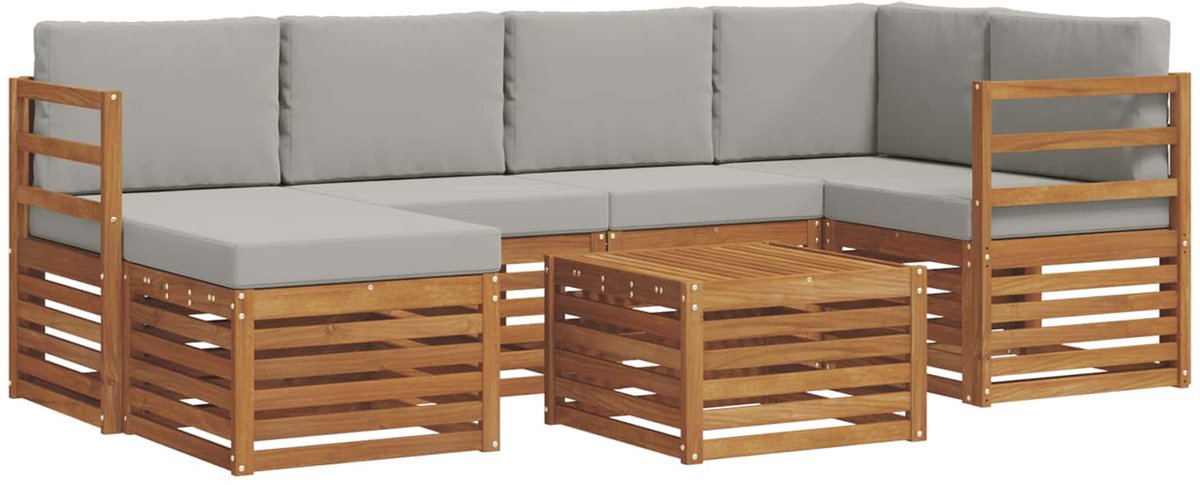 vidaXL Buiten - bank - set - 7 - st - 5-zits - Naturel - en - lichtgrijs Naturel en lichtgrijs