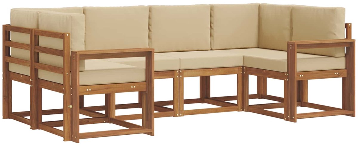 vidaXL Buiten - bank - set - 6 - st - 6-zits - Natuurlijk - en - Beige Natuurlijk en Beige
