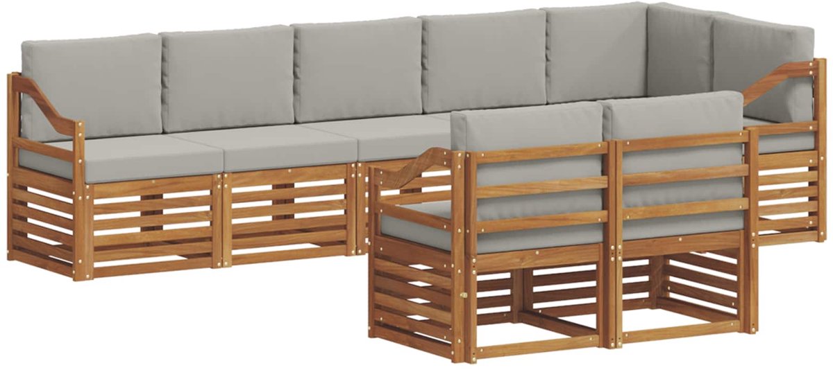 vidaXL Buiten - bank - set - 8 - st - 8-zits - Naturel - en - lichtgrijs Naturel en lichtgrijs
