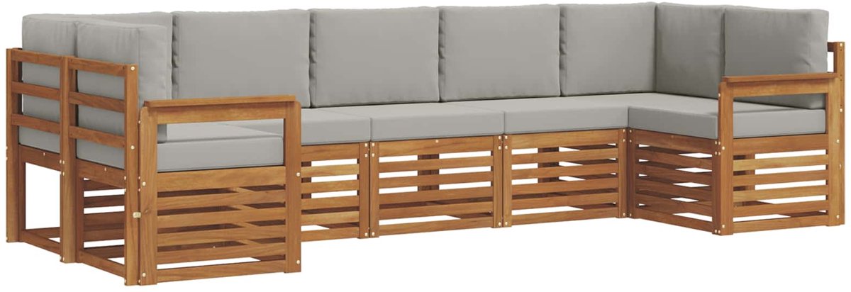 vidaXL Buiten - bank - set - 7 - st - 7-zits - Naturel - en - lichtgrijs Naturel en lichtgrijs