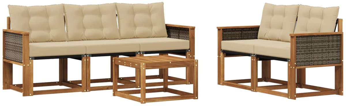 vidaXL Buiten - bank - set - 6 - st - 5-zits - Natuurlijk - en - Beige Natuurlijk en Beige