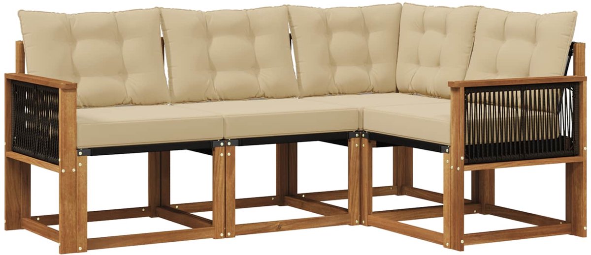vidaXL Buiten - bank - set - 4 - st - 4-zits - Natuurlijk - en - Beige Natuurlijk en Beige