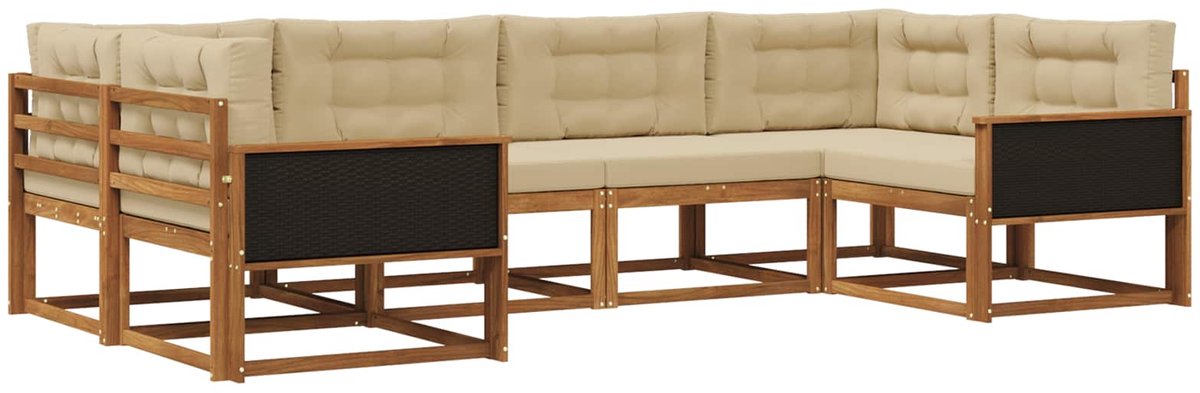 vidaXL Buiten - bank - set - 6 - st - 6-zits - Natuurlijk - en - Beige Natuurlijk en Beige