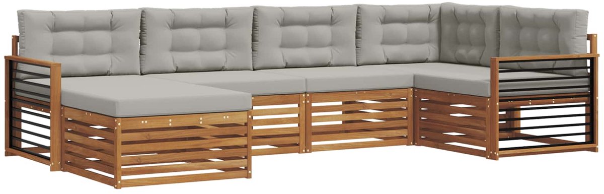 vidaXL Buiten - bank - set - 6 - st - 6-zits - Naturel - en - lichtgrijs Naturel en lichtgrijs