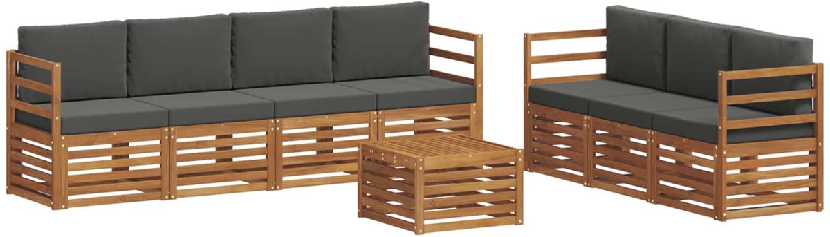 vidaXL Sofa-Sets - 8 - st - Natuurlijk - en - Antraciet - Massief - Acacia - Hout Natuurlijk en Antraciet