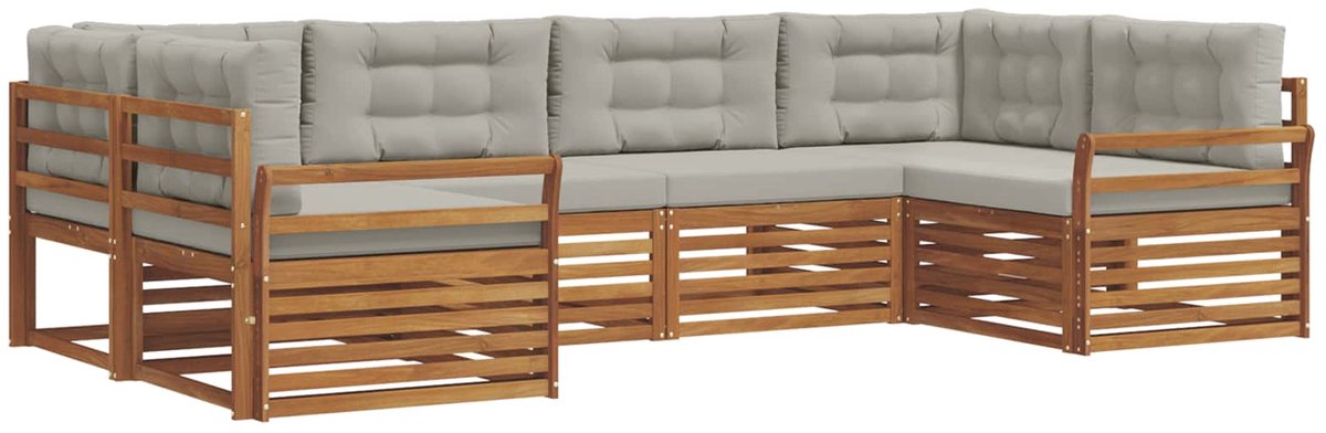 vidaXL Buiten - bank - set - 6 - st - 6-zits - Naturel - en - lichtgrijs Naturel en lichtgrijs